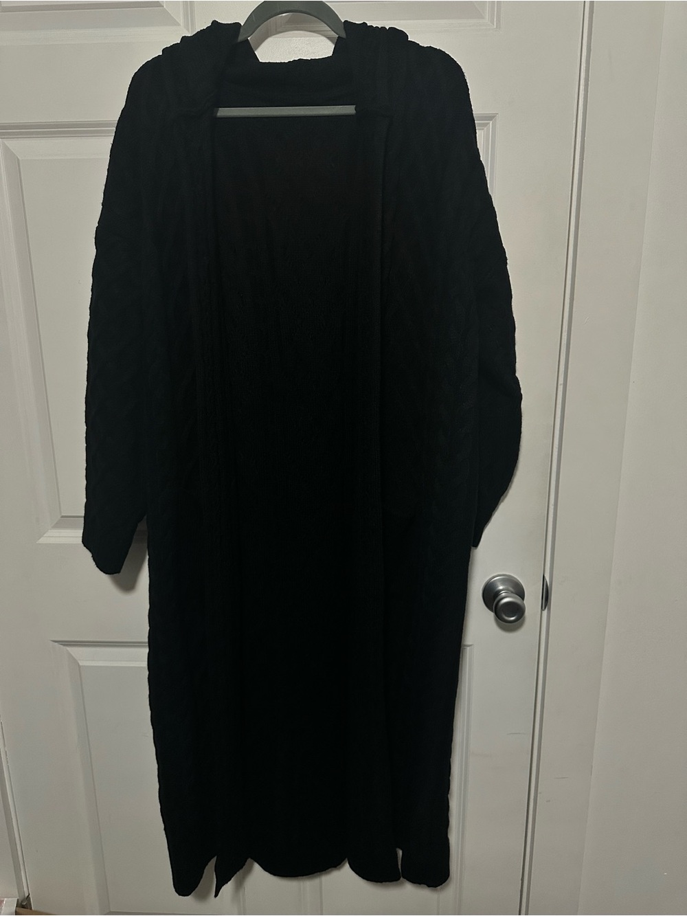 Cozy XXL Black Hooded Cable Knit Duster Cardigan